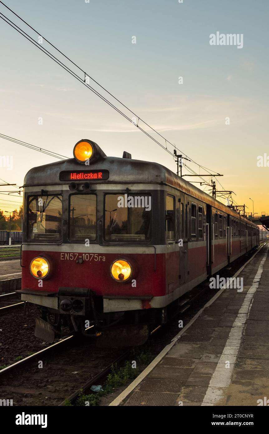 Train to Wieliczka on platform in Oświęcim/Auschwitz train station at