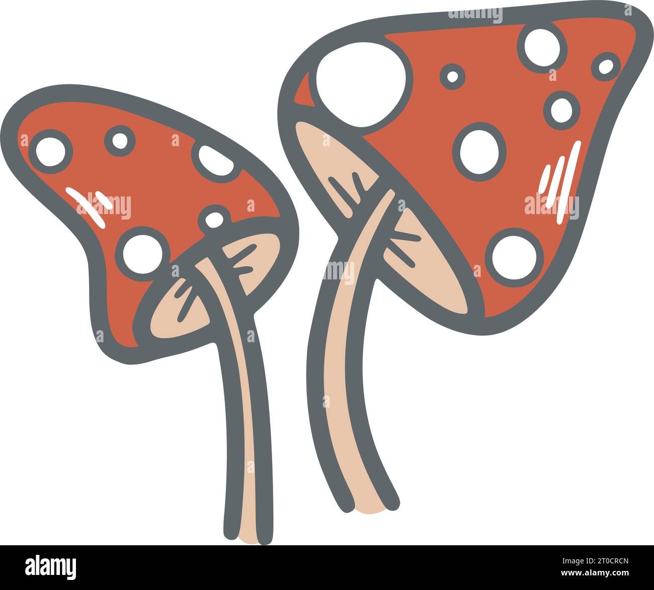 Fly agarics hand drawn simple isolated illustration. Poisonous forest mushrooms doodle sketch style. Red mushroom with white spots clip art, vector Stock Vector