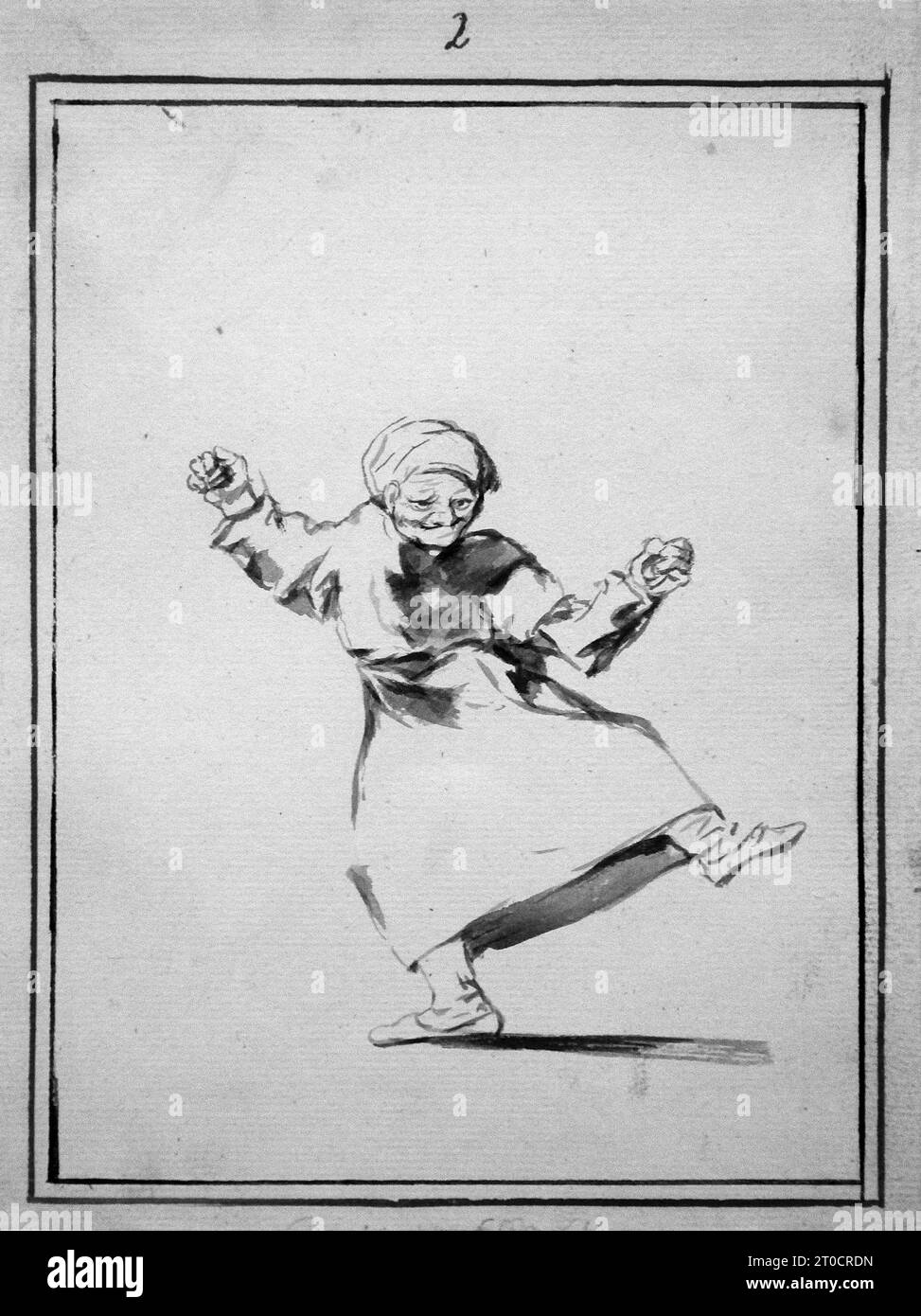 Dancing Old Woman with Castanets / Contenta con su suerta = Happy with  one's fate (c.1810-1820) by Francisco de Goya (1746-1828). Stock Photo