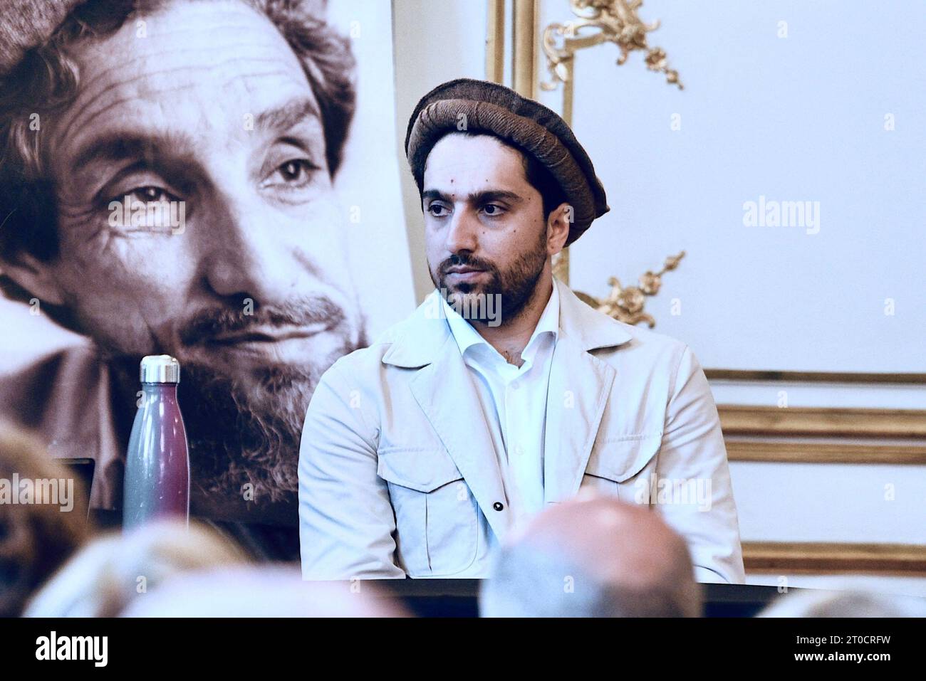 Ahmad Massoud, Afghan soldier and politician, son of Commander Ahmed Shah Massoud of Afghanistan's Panchir province, spent a day in Strasbourg as part of the Ideal Libraries literary festival. To mark the release of his book 'Our Freedom', Ahmad Massoud recalled his resistance to the Taliban regime. The event was attended by Reza Deghati, the photographer and reporter who shot the portrait of Commander Massoud in 1985, which toured the world. The faithful also came to support Commander Massoud's son. October 4, 2023, in Strasbourg Northeastern France. Photo by Nicolas Roses/ABACAPRESS.COM Stock Photo
