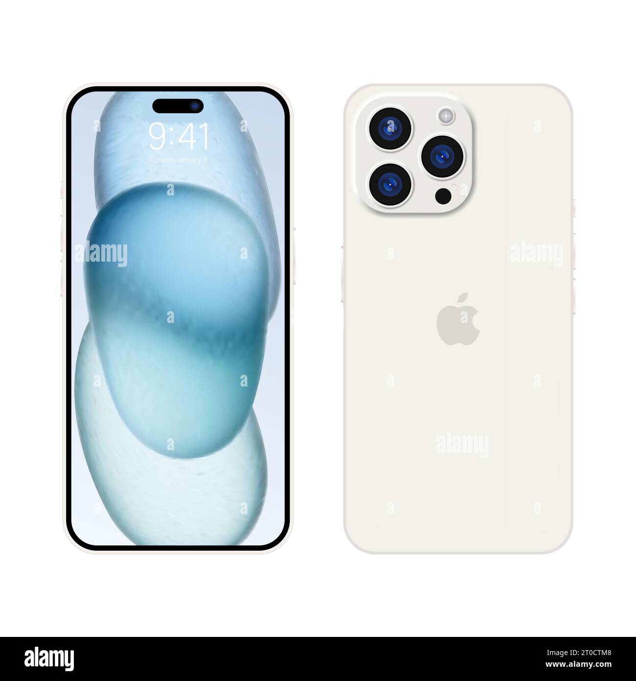 New iPhone 15 pro, pro max Deep white color by Apple Inc. Mock-up screen iphone and back side iphone. High Quality. Official presentation. Editorial Stock Vector
