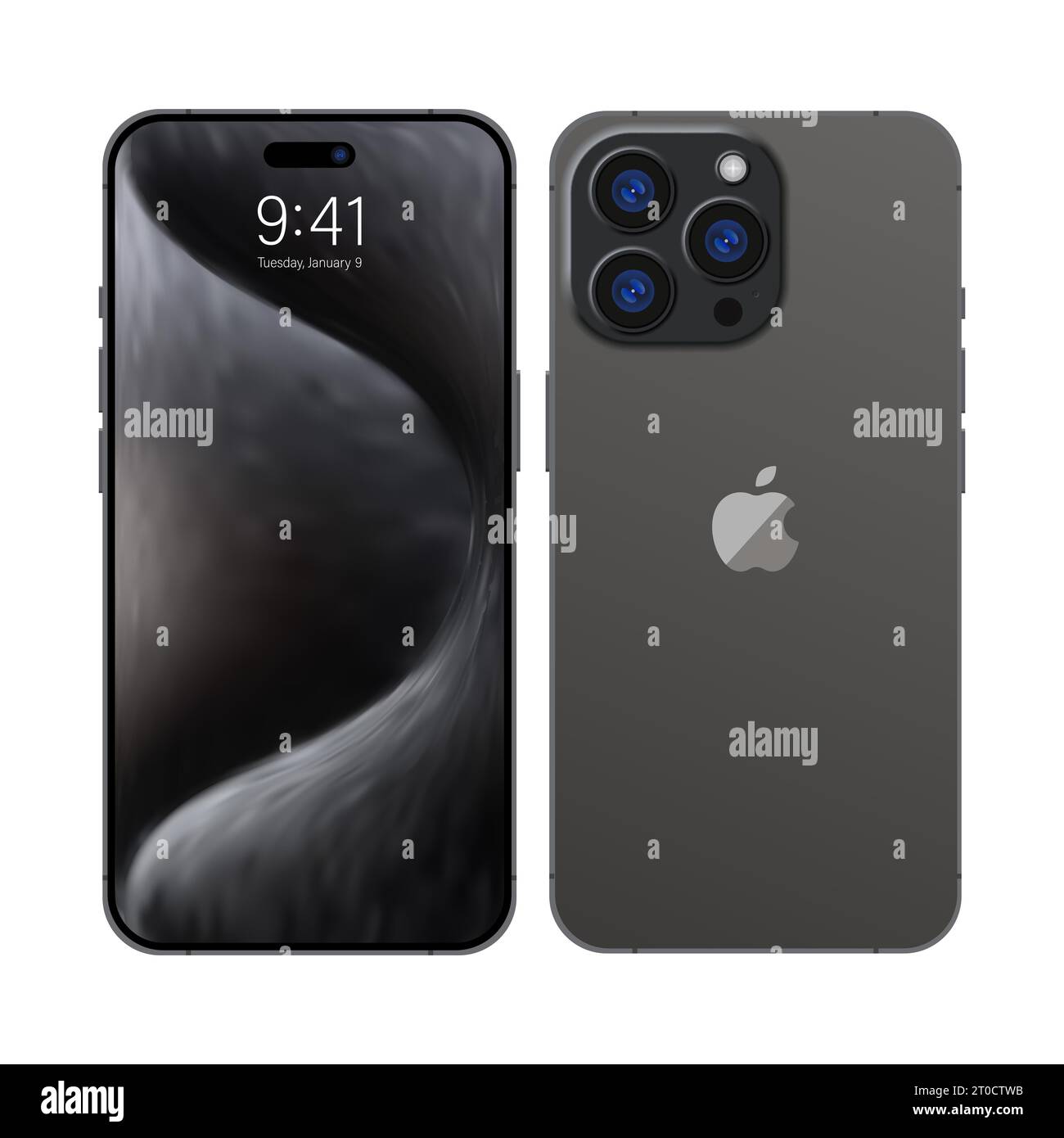 New iPhone 15 pro, pro max Deep white color by Apple Inc. Mock-up screen iphone and back side iphone. High Quality. Official presentation. Editorial Stock Vector