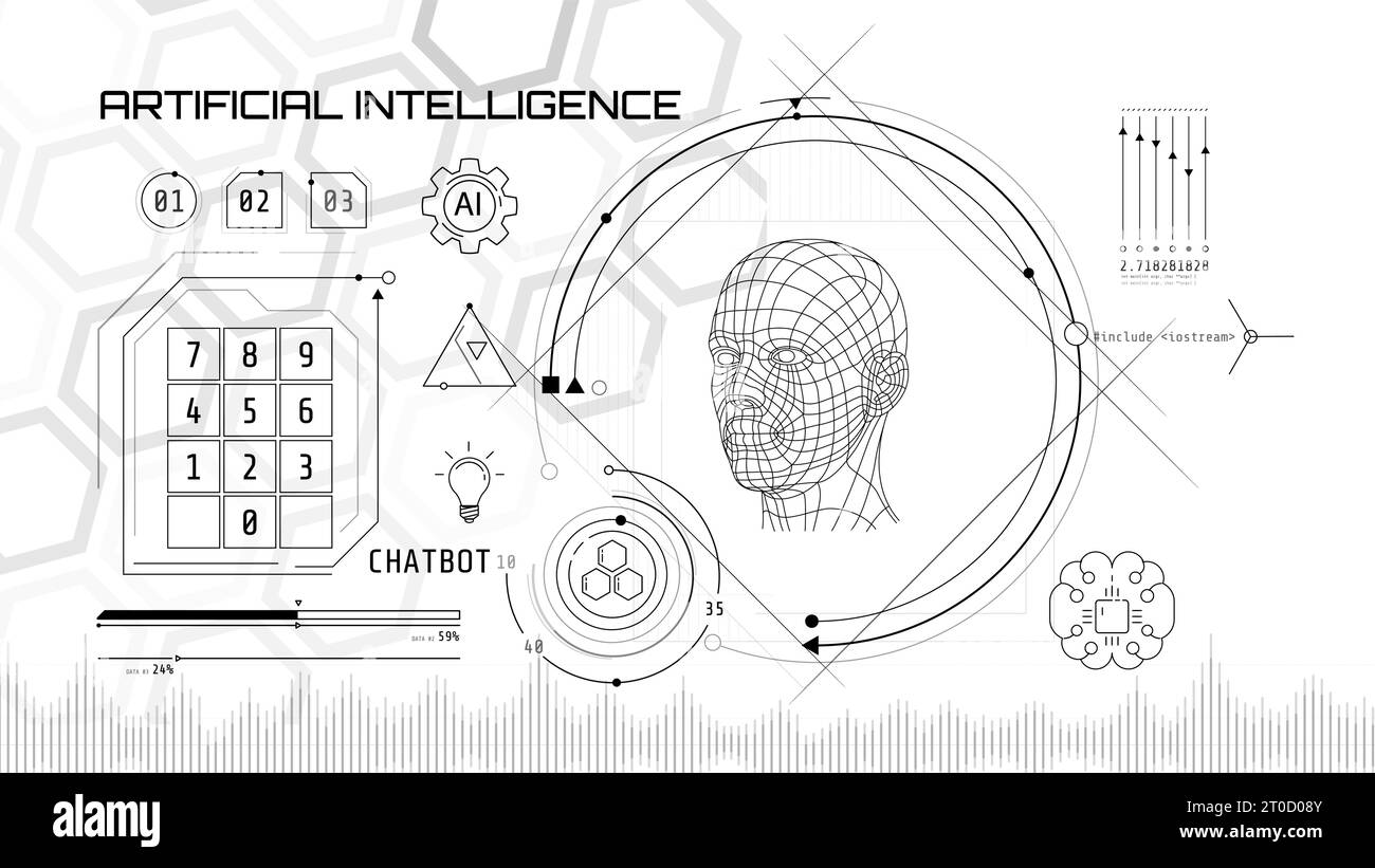 Built-in artificial intelligence in a technology circle with a 3D head on a abstract background. Stock Vector