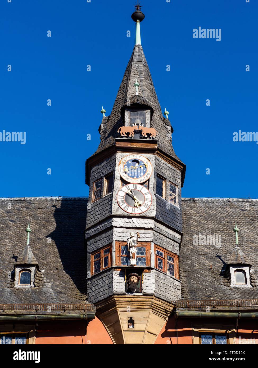 Lanzentuermchen, New Town Hall, Ochsenfurt, Mainfranken, Lower Franconia, Franconia, Bavaria, Germany Stock Photo