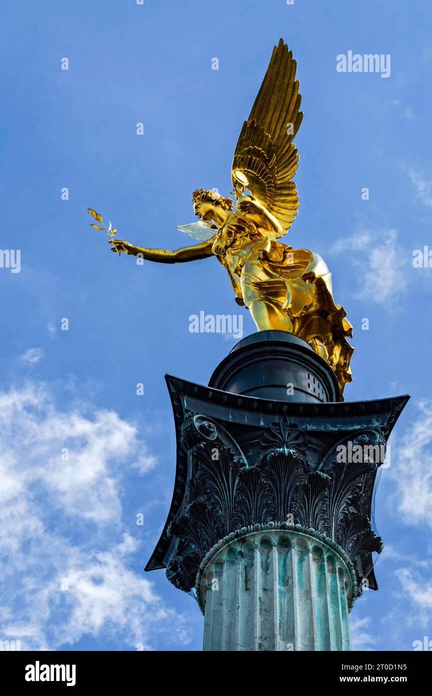 Gilded Angel of Peace, fluted column, Corinthian capital with angel ...