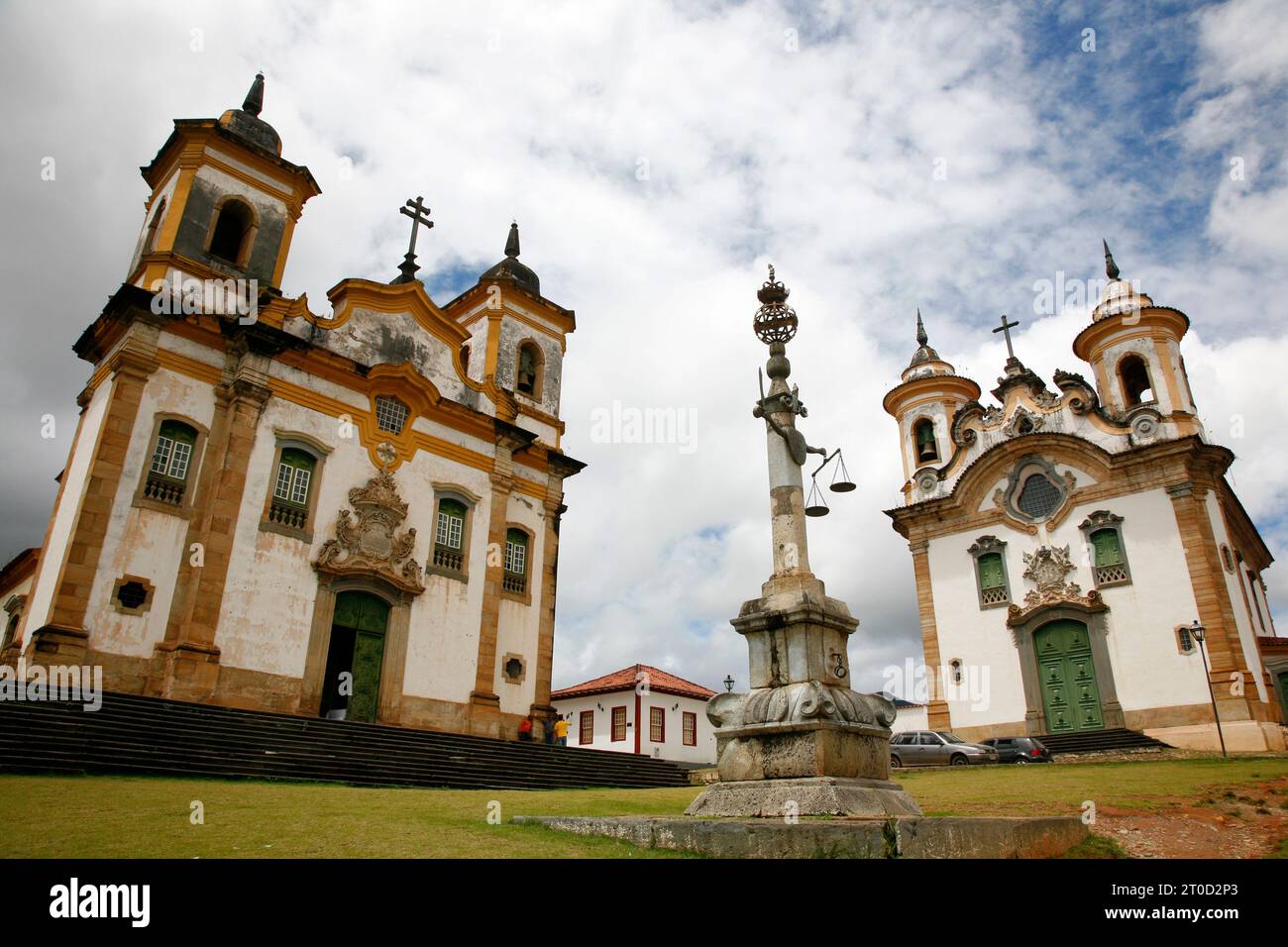 Sao Francisco de Assis and Nossa Senhora do Carmo churches at Praca Minas Gerais, Mariana, Minas Gerais, Brazil. Stock Photo