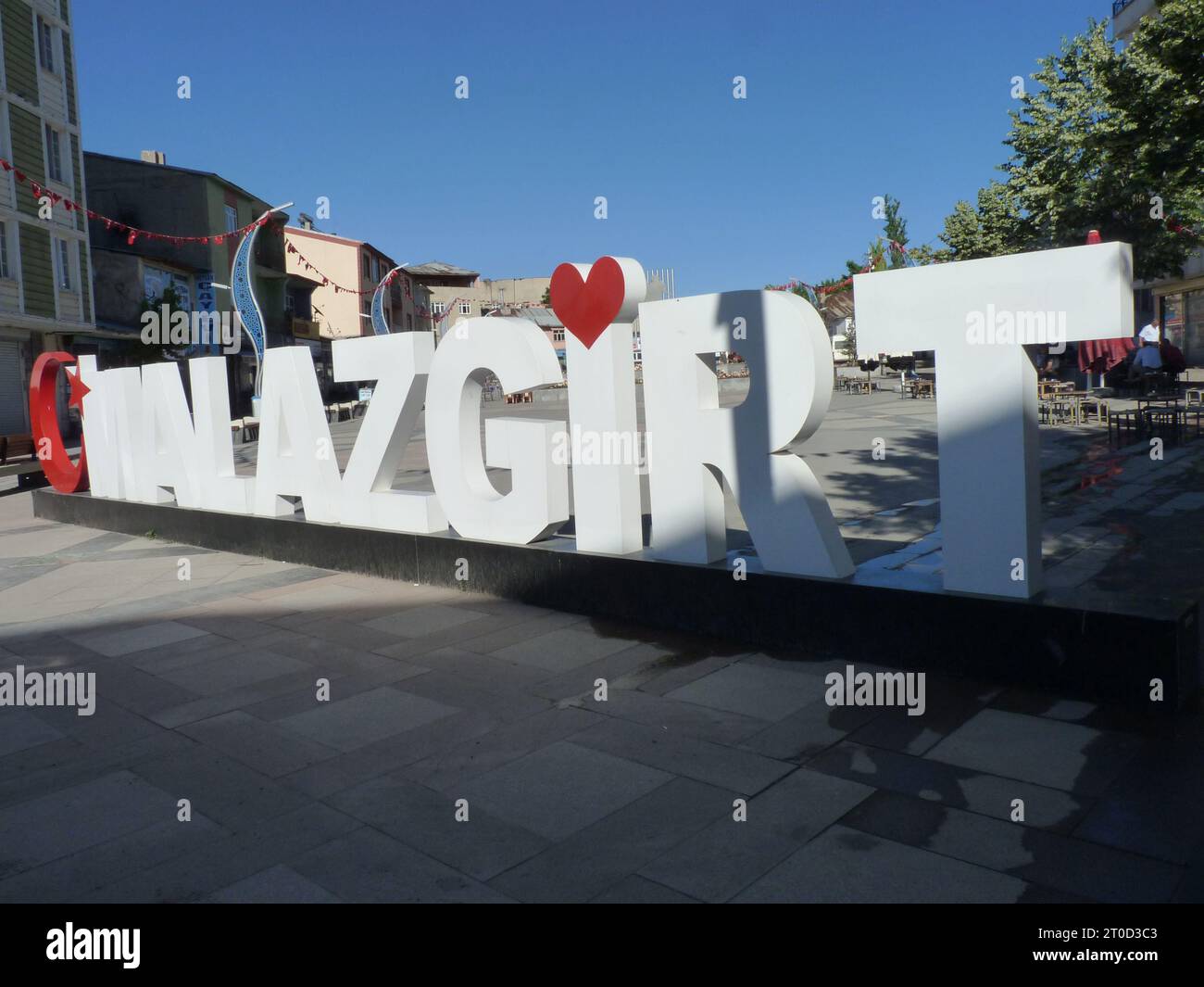 Malazgirt, Mus, Turkey, July 3, 2019: Large letters placed in a square forming the name of the city of Malazgirt in Turkey Stock Photo