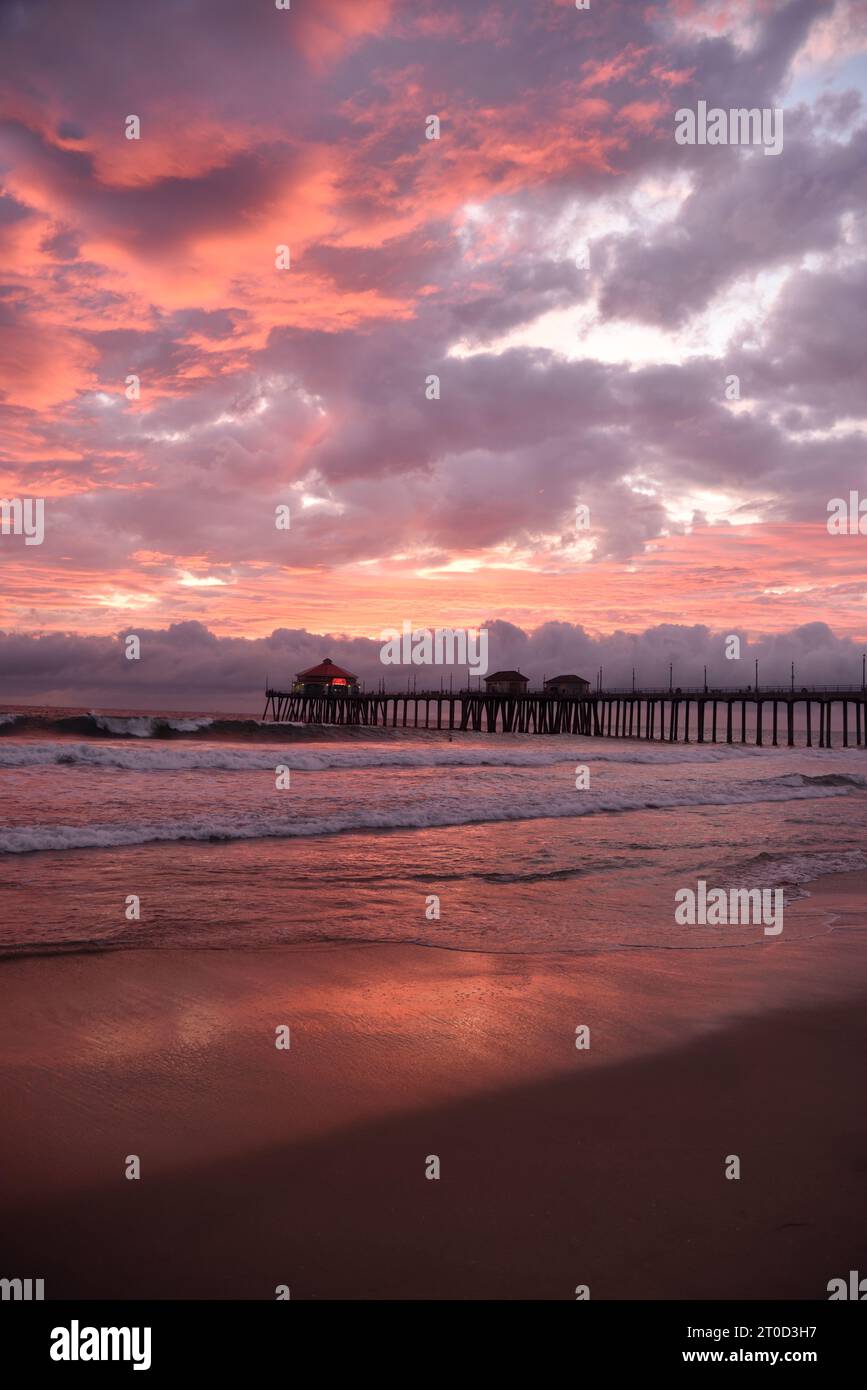 Evening view of pier at Huntington Beach Ca Stock Photo