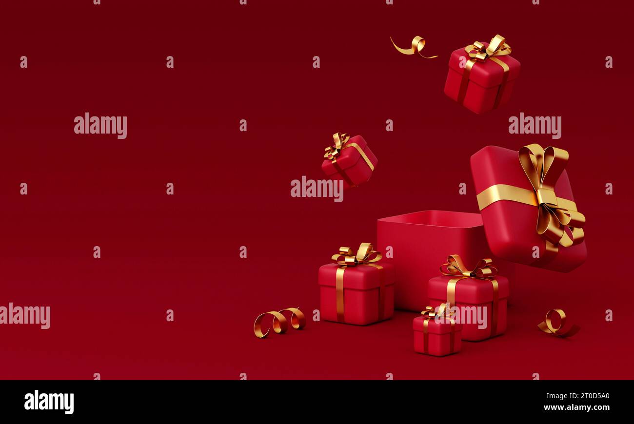 Abstract Red Gift Box Realistic 3d red gift boxes on a red background Stock Photo - Alamy
