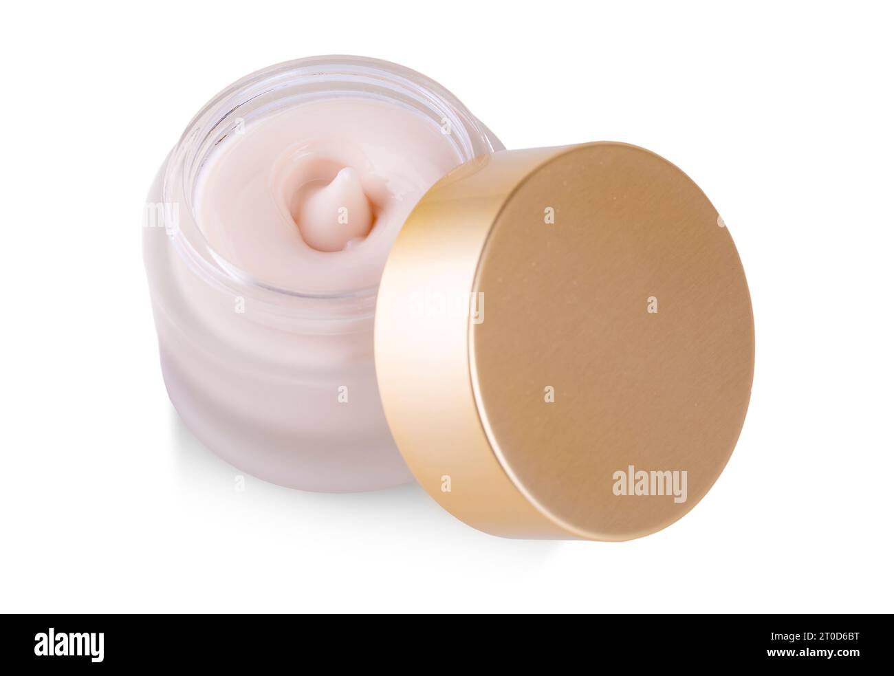 The opened moisturizer cream in container on top with white background ...