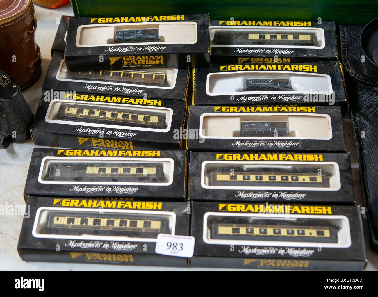 Graham Farish train set boxes on sale at auction Stock Photo
