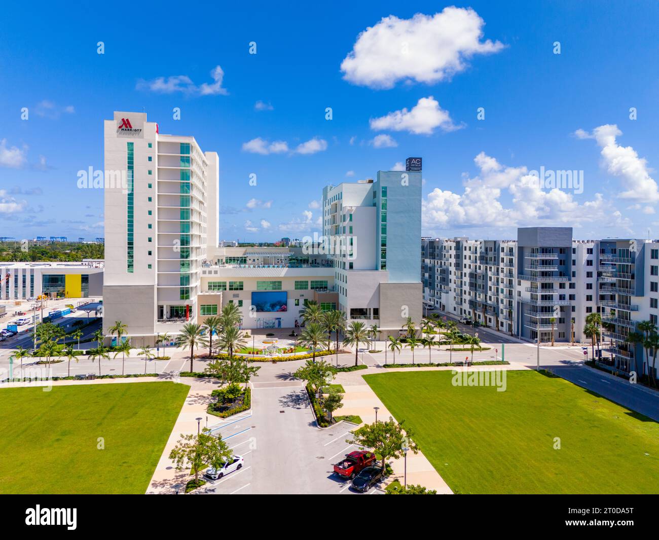 Dania Beach, FL, USA October 4, 2023 Aerial photo hotels at Dania