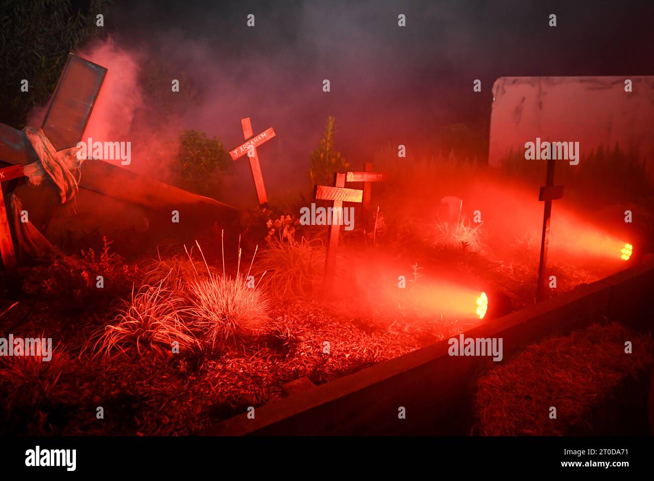 Staines, UK. 5th Oct, 2023. VIP and press launch for Thorpe Park Fright Nights scare event. Credit: Thomas Faull/Alamy Live News Stock Photo