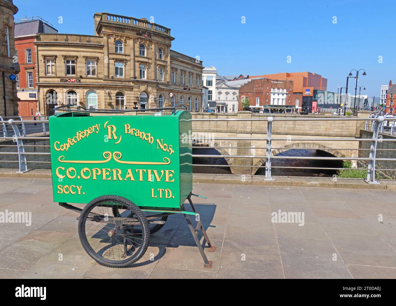 Green Co.Operative Society Ltd cart, Confectionary R branch Nos, in Rochdale town centre, Greater Manchester, England, UK Stock Photo