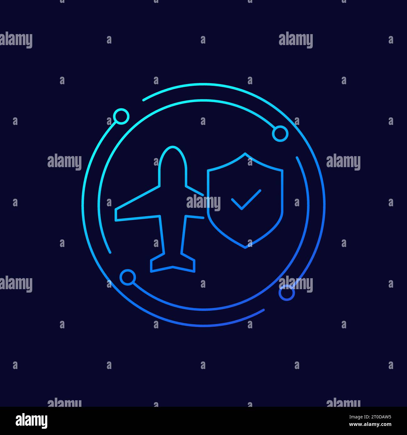 Flight insurance icon with airplane, linear design Stock Vector