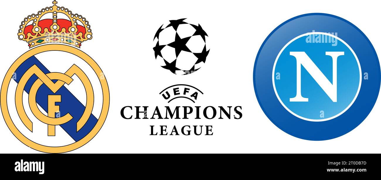Vinnitsia, Ukraine - September 04 2023. League of champions. Real Madrid vs Napoli. Stock Vector