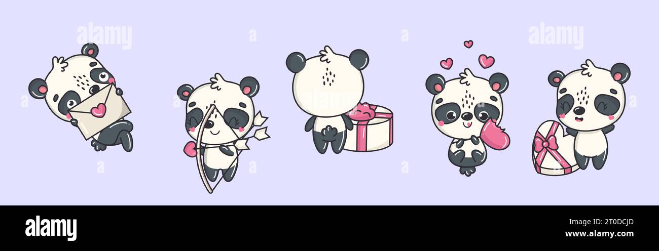 Set of Kawaii Panda Bear Illustrations