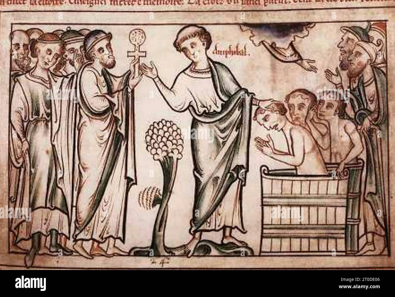 AMPHIBALUS early Christian priest and saint baptising converts in The Life of St. Alban by Matthew Parris (c 1200-1259) Stock Photo