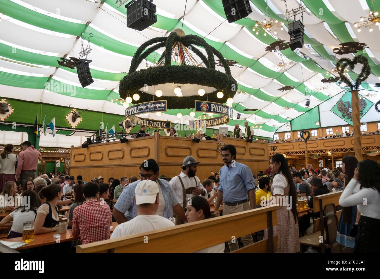 Munich Germany October 1 2023 People Relaxing Inside The Beer Tent