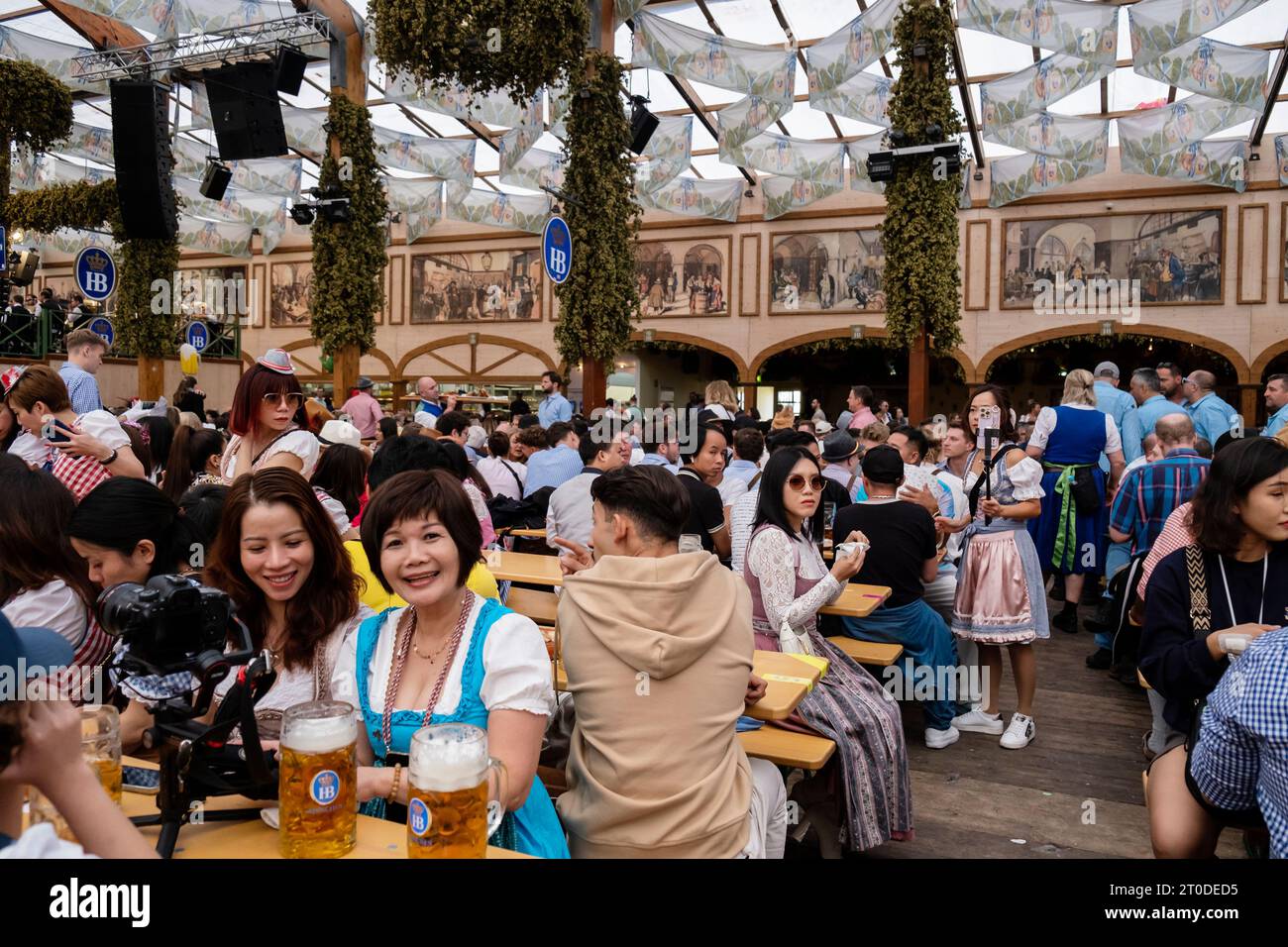 Munich Germany October 1 2023 People Relaxing Inside The Beer Tent