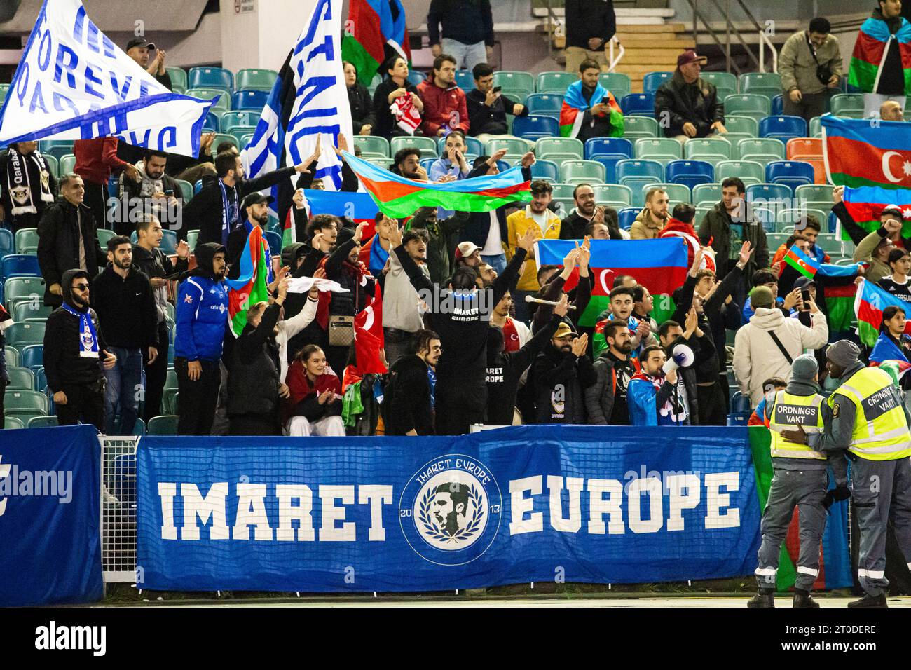 Gothenburg, Sweden. 05th Oct, 2023. Football fans of Qarabag FK seen on