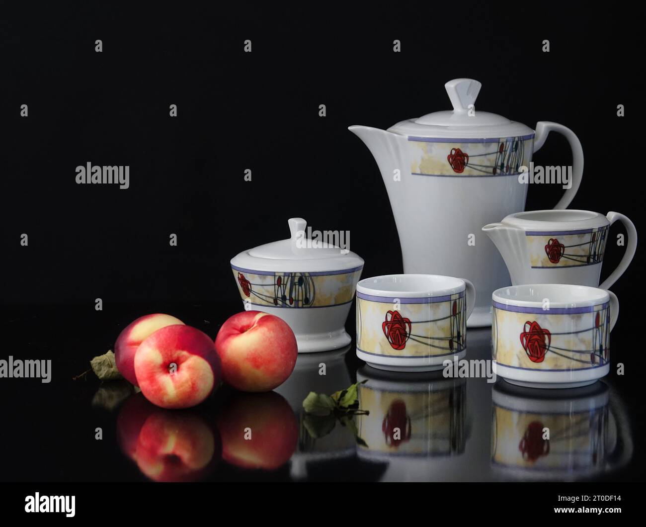 Art Deco tea set still life with fruit and flowers Stock Photo Alamy