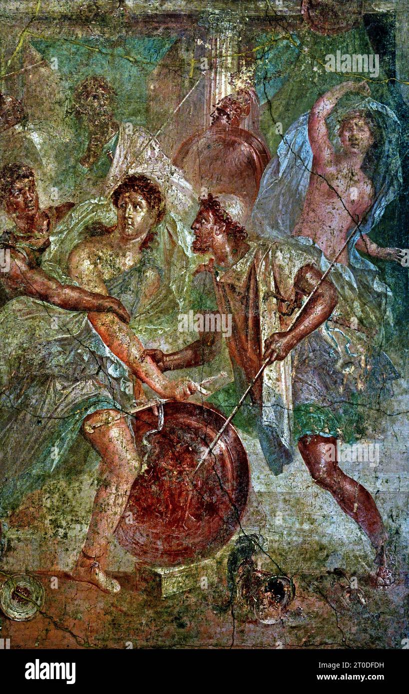 Roman fresco depicting Ulysses unmasks Achilles, dressed as a woman, in