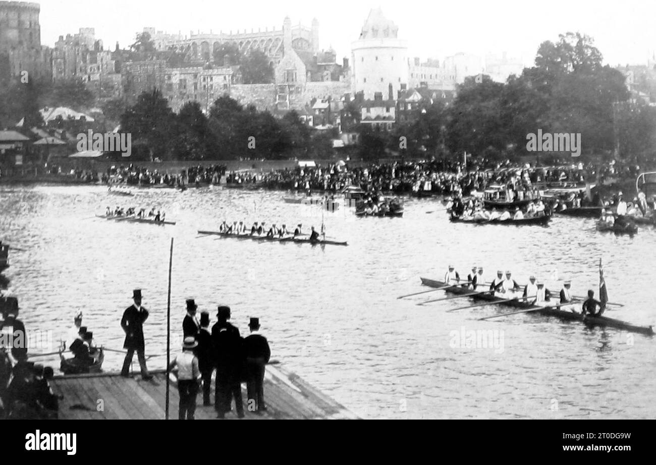 Rowing on the Thames at Eton, Victorian period Stock Photo