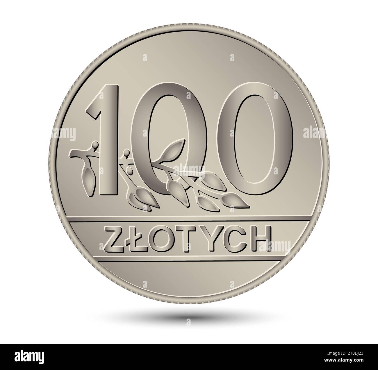 Reverse Polish money one hundred zloty silver coin. Vector illustration. Stock Vector
