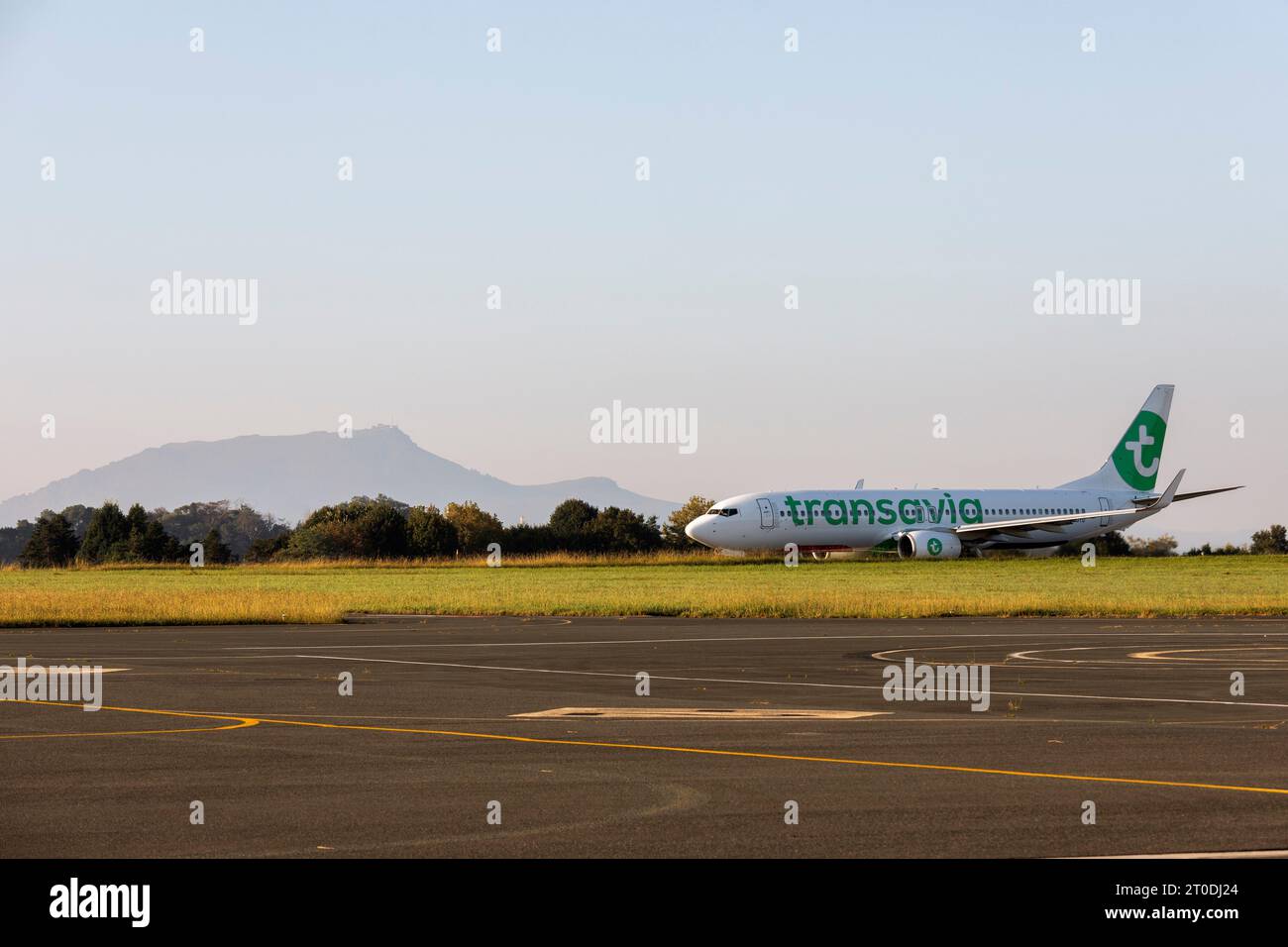 Transavia plane ready to takeoff at Biarritz Airport Stock Photo