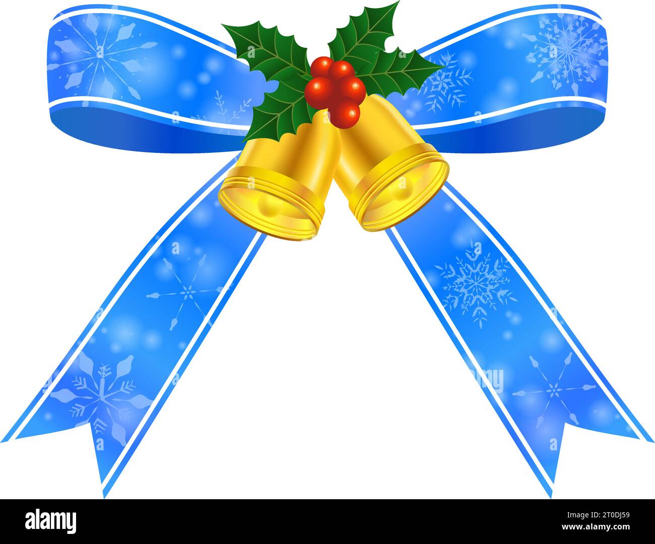 Christmas wrapping ribbon with holly, blue with gold lines and ...