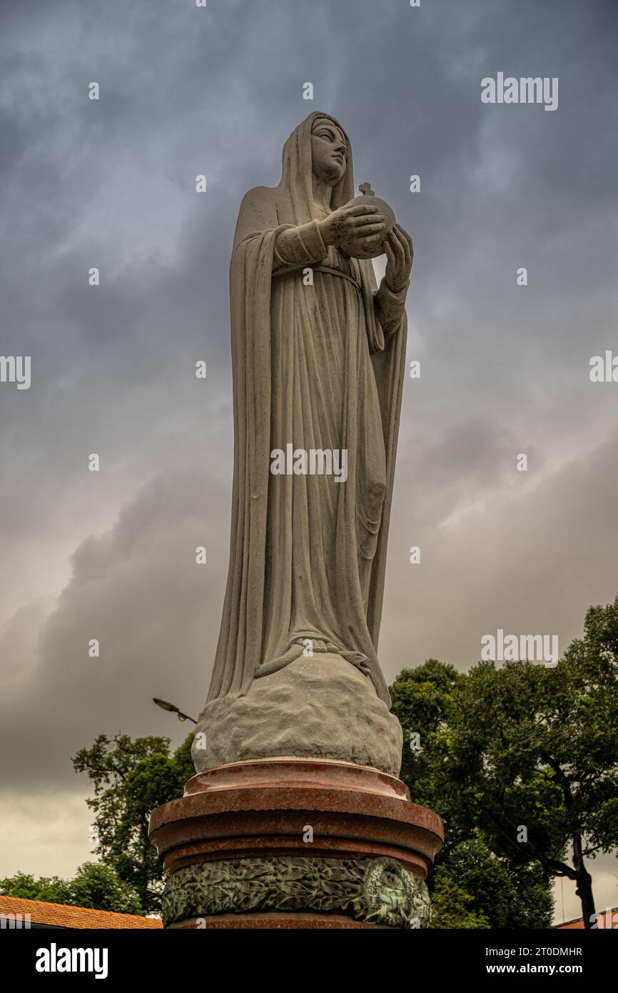 Statue of the Virgin Mary outside the Notre Dame Cathedral of Saigon
