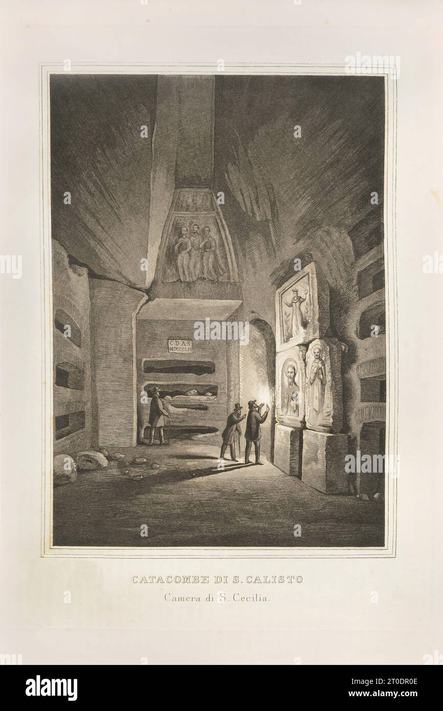 P. Cacchiatelli - G. Gleter, The Science and the Arts under the pontificate of Pius IX, published in Rome in 1860 by the Tipografia delle Belle Arti, via Poli, 91. Internally there are etchings depicting the public works created during the Pontificate of Pius IX Stock Photo