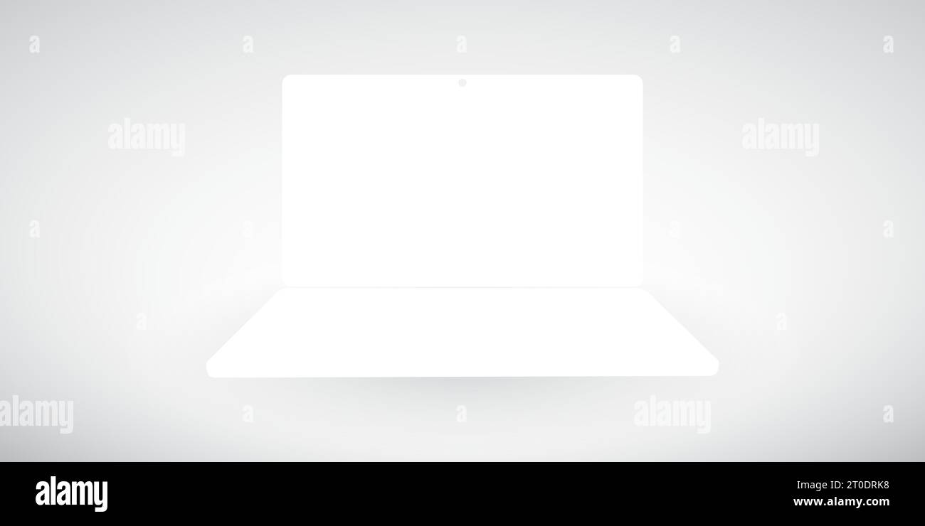 Blank White Laptop Computer Mock Up, Vector Background Illustration