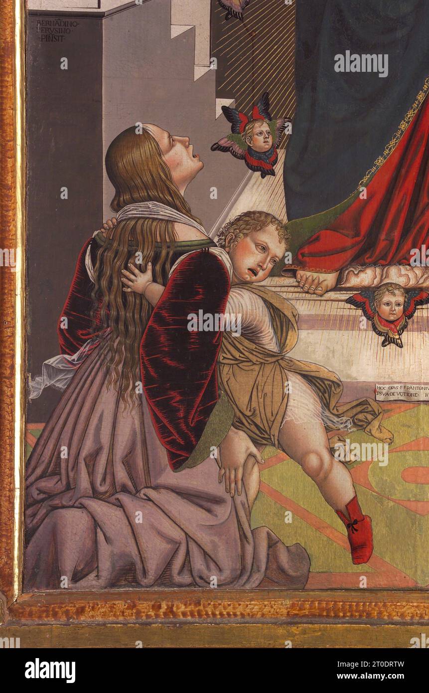 San Sanseverino Marche (Italy, Marche - province of Macerata), Pinacoteca Civica “P. Venturi heels”, Bernardino Mariotto, Madonna of the rescue (front) Stock Photo