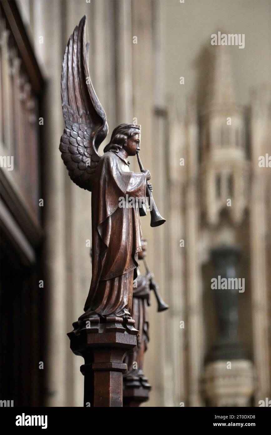 St Luke's Church Carved Wooden Angel with Trumpet Sydney Street Chelsea London England Stock Photo