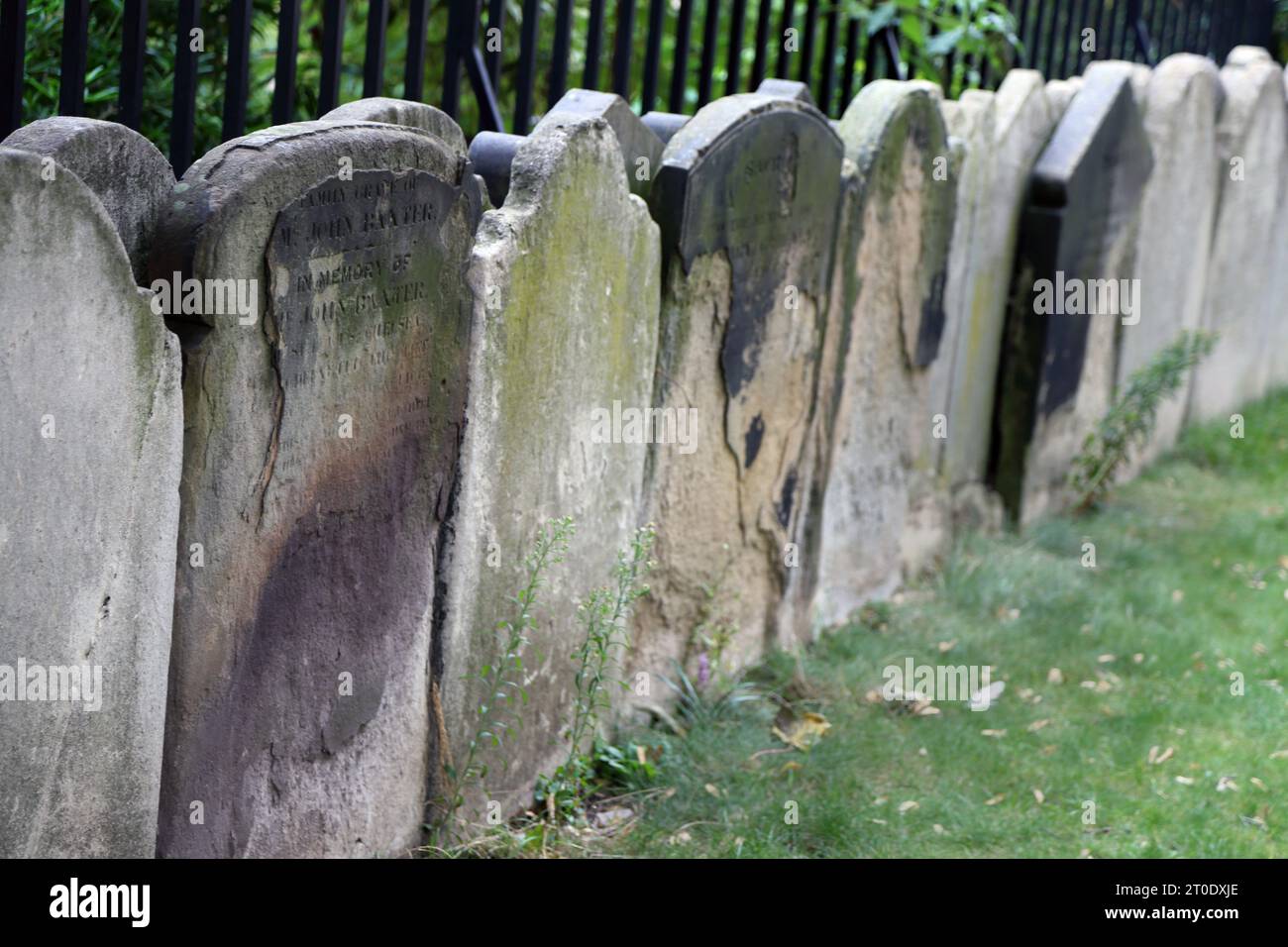 St Luke's Church Burial Ground was Converted in to Public Garden in 1881 the Gravestones were placed to Form a Boundary Wall  Sydney Street Chelsea Lo Stock Photo