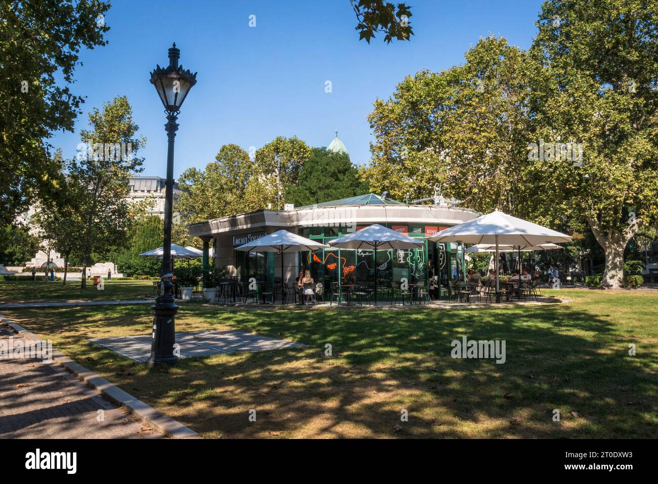 Cafe in Liberty Square, Budapest, Hungary Stock Photo