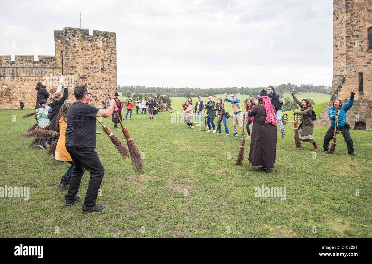 'Training' for broomstick riding, a fun event at Alnwick Castle in