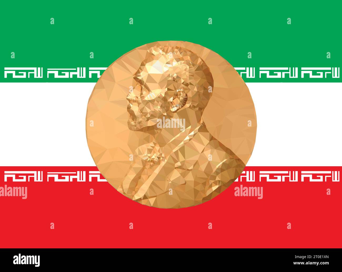 Gold Medal Nobel prize with Iran flag in background, vector illustration Stock Vector