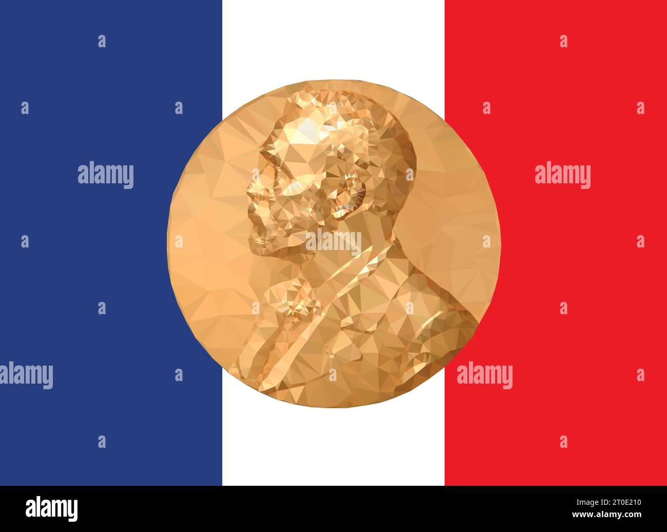 Gold Medal Nobel prize with France flag in background, vector illustration Stock Vector