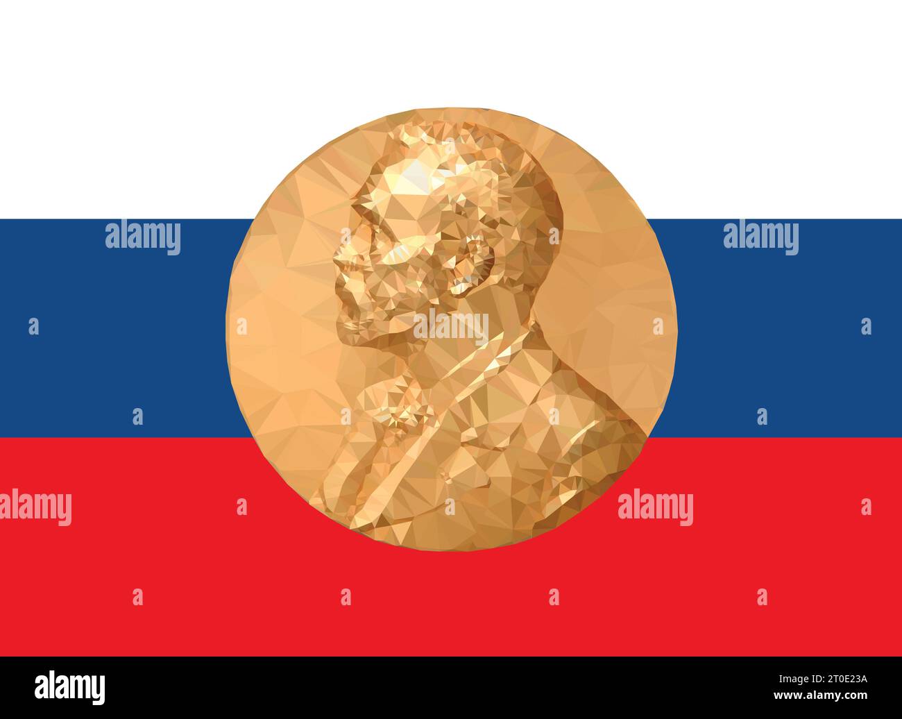 Gold Medal Nobel prize with Russia flag in background, vector illustration Stock Vector