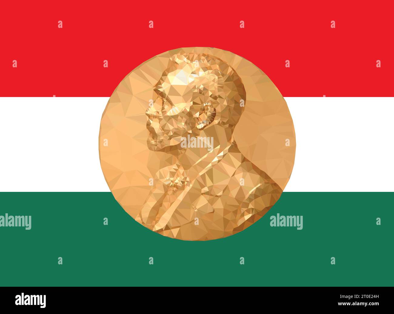 Gold Medal Nobel prize with Hungary flag in background, vector illustration Stock Vector