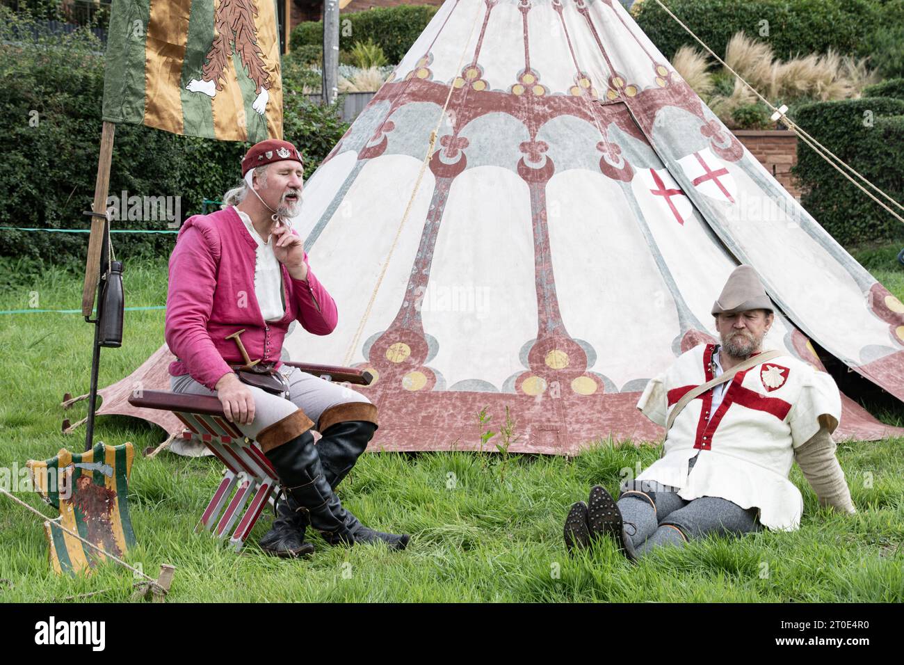 Kenilworth England July 29th 2023 A knight is being dressed by his