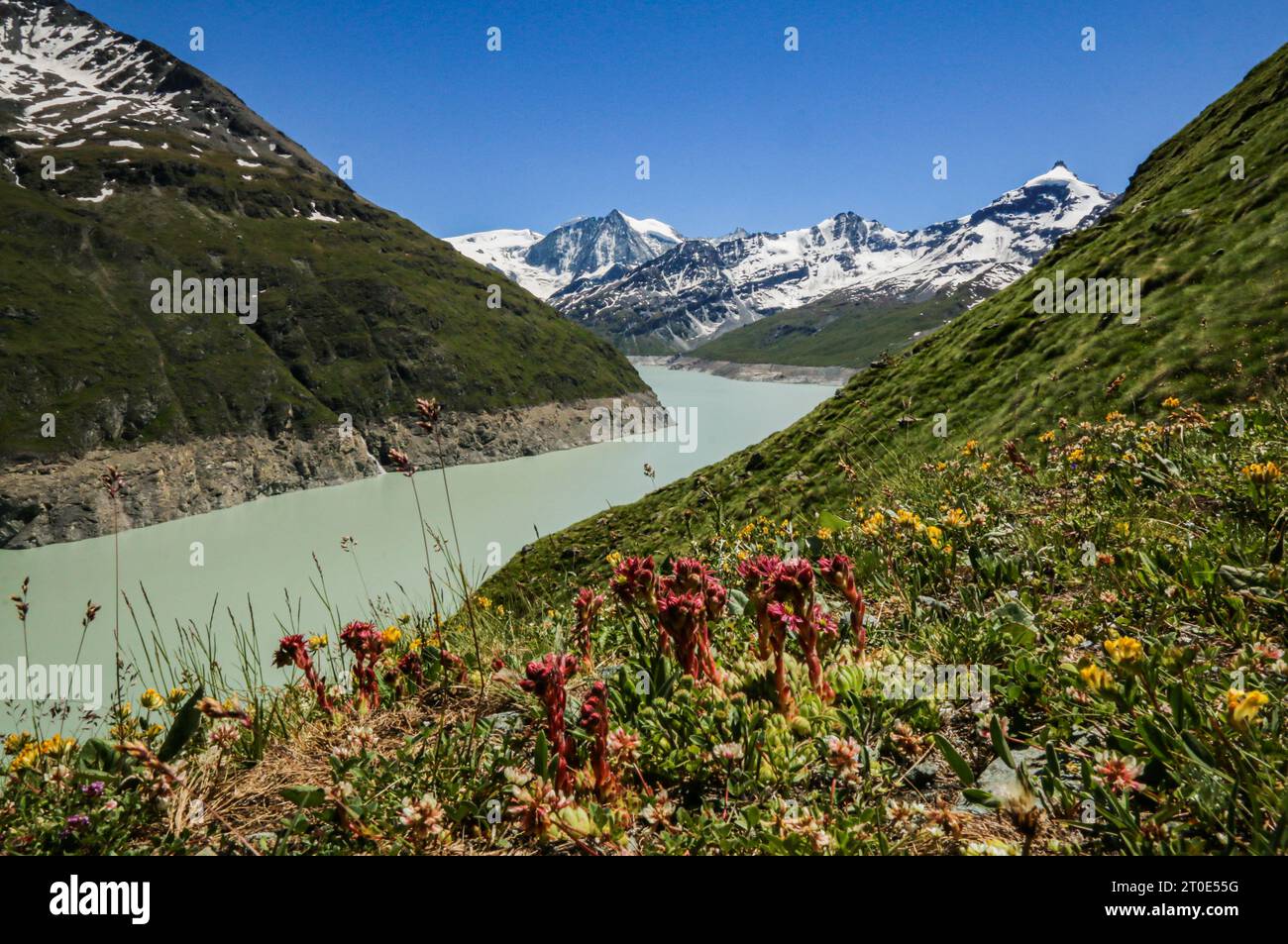 Reservoir lake of Grande-Dixence, Wallis, Switzerland Stock Photo