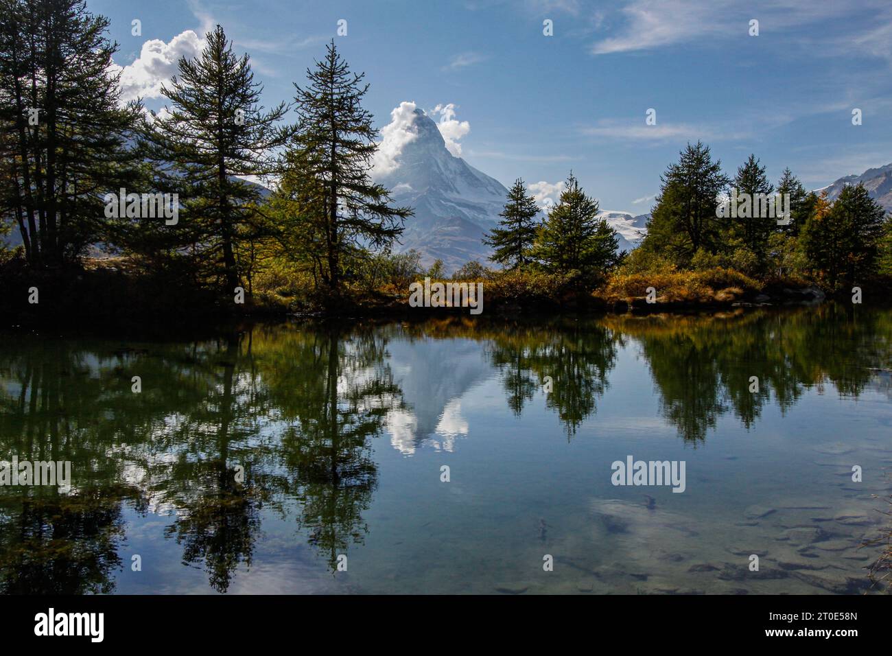 Grindjesee lake, Matterhorn, Mont Cervin, Zermatt, Wallis, Swiss Alps Stock Photo