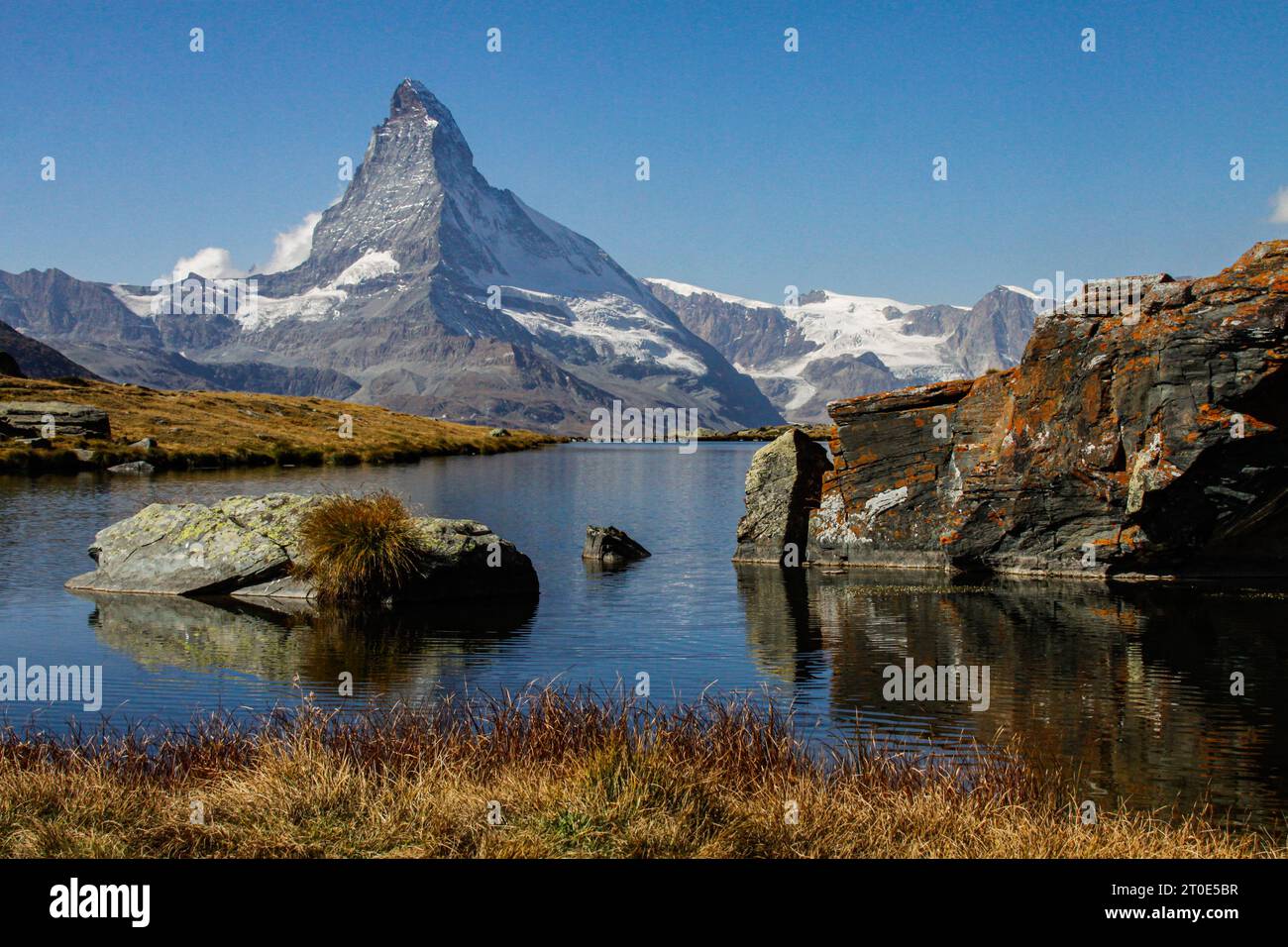 Stellisee and Mont Cervin, Matterhorn, Valais, swiss Alps, 4478m.high Stock Photo