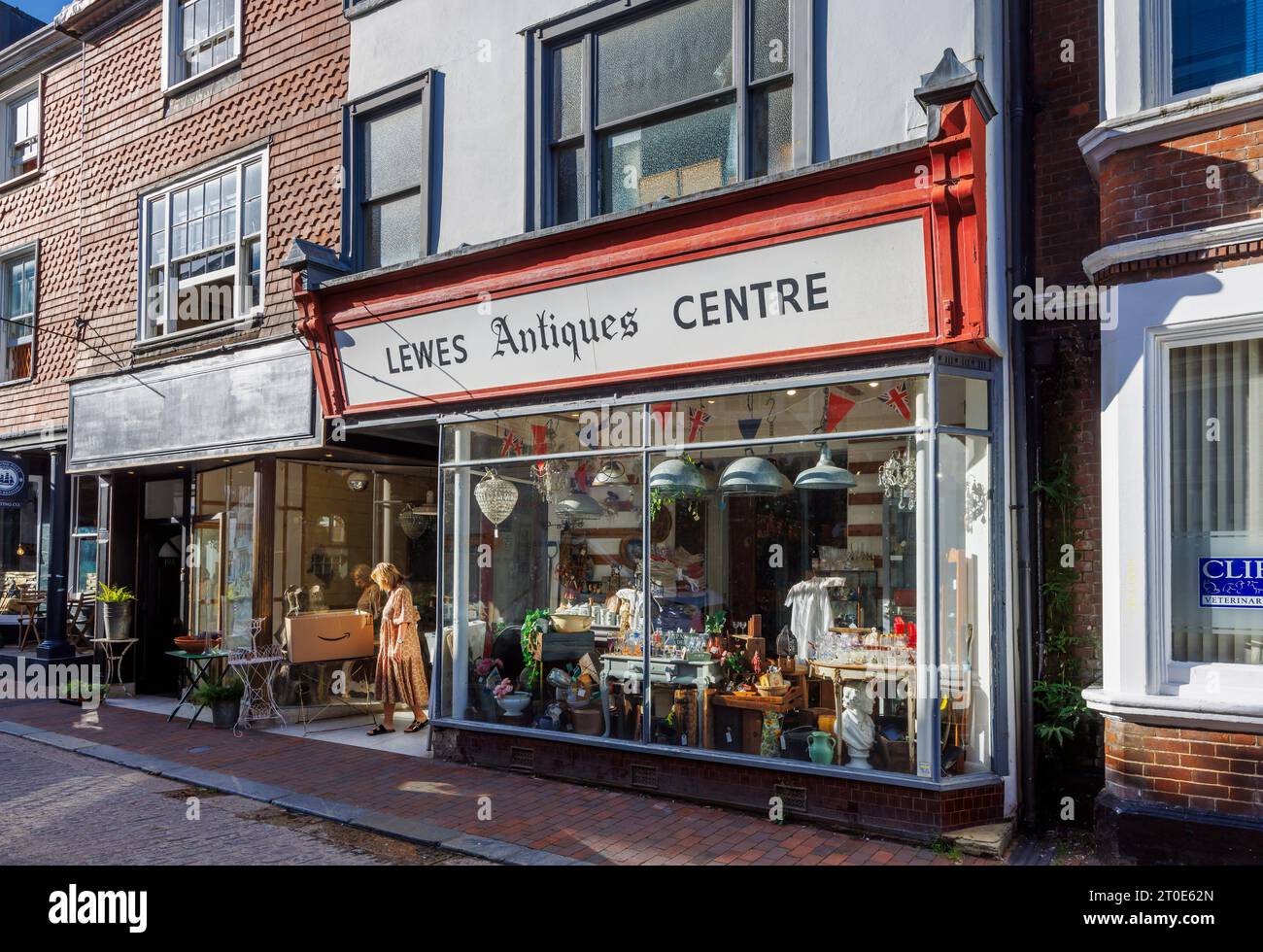 Lewes Antiques Centre in Cliffe High Street, Lewes, the historic county town of East Sussex, south-east England Stock Photo