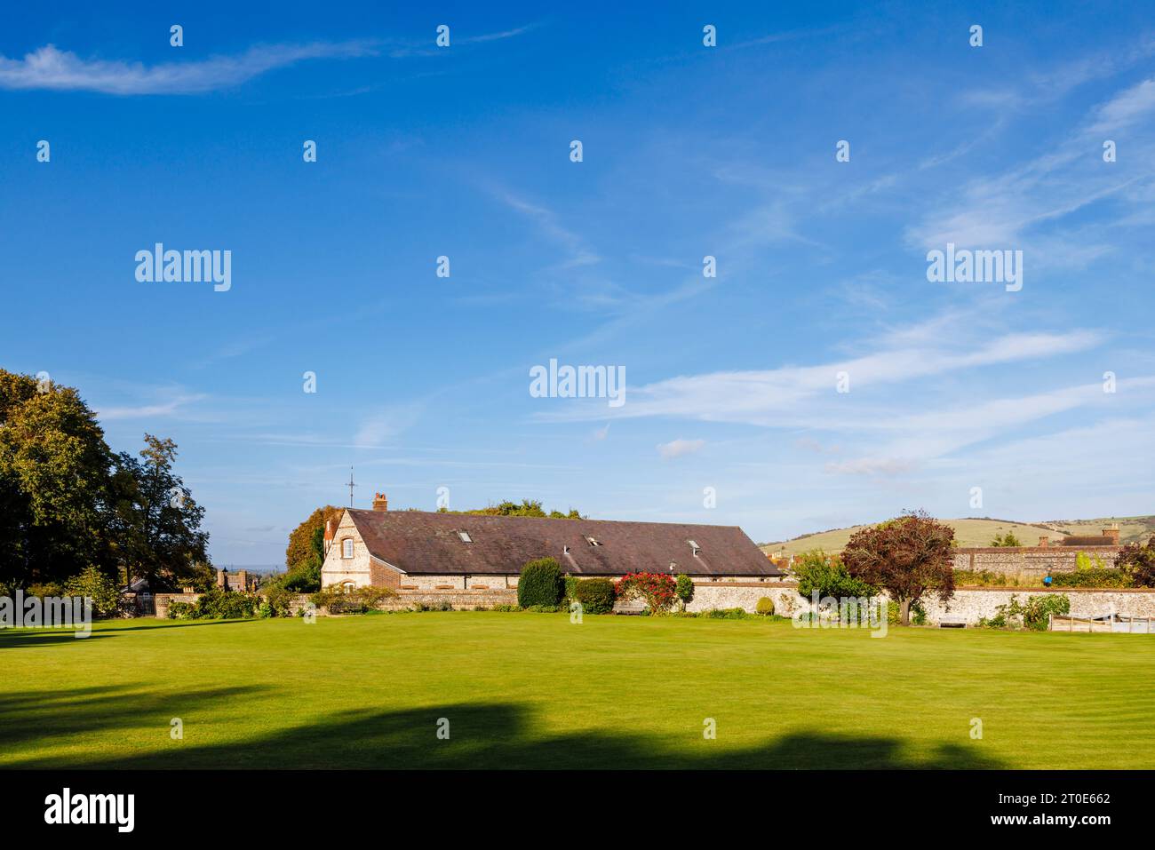 The Castle Bowling Green, the former Lewes Castle tilting ground, in Lewes, the historic county town of East Sussex, south-east England on a sunny day Stock Photo