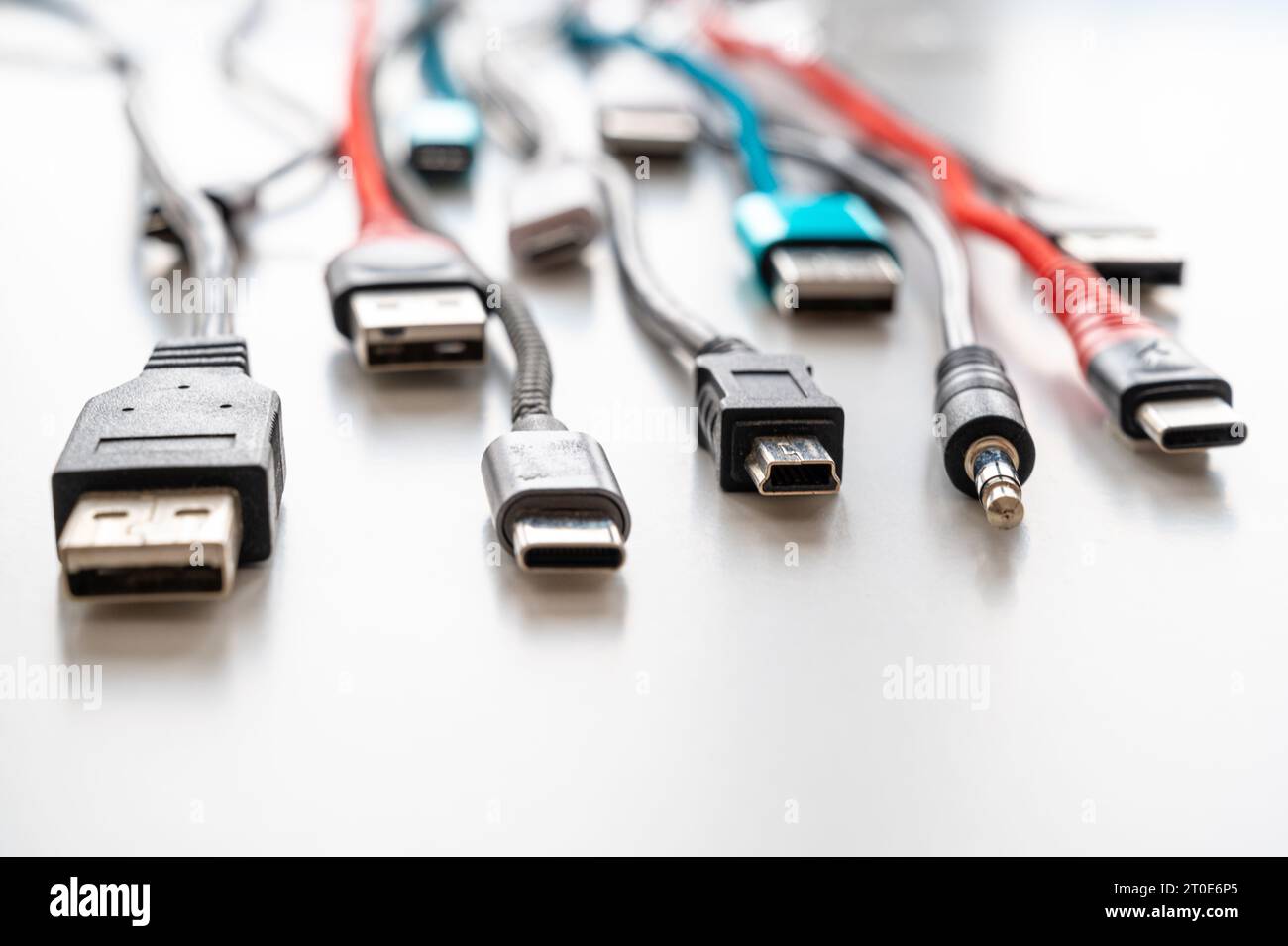 Various types of plugs and cables for audio, video, computer